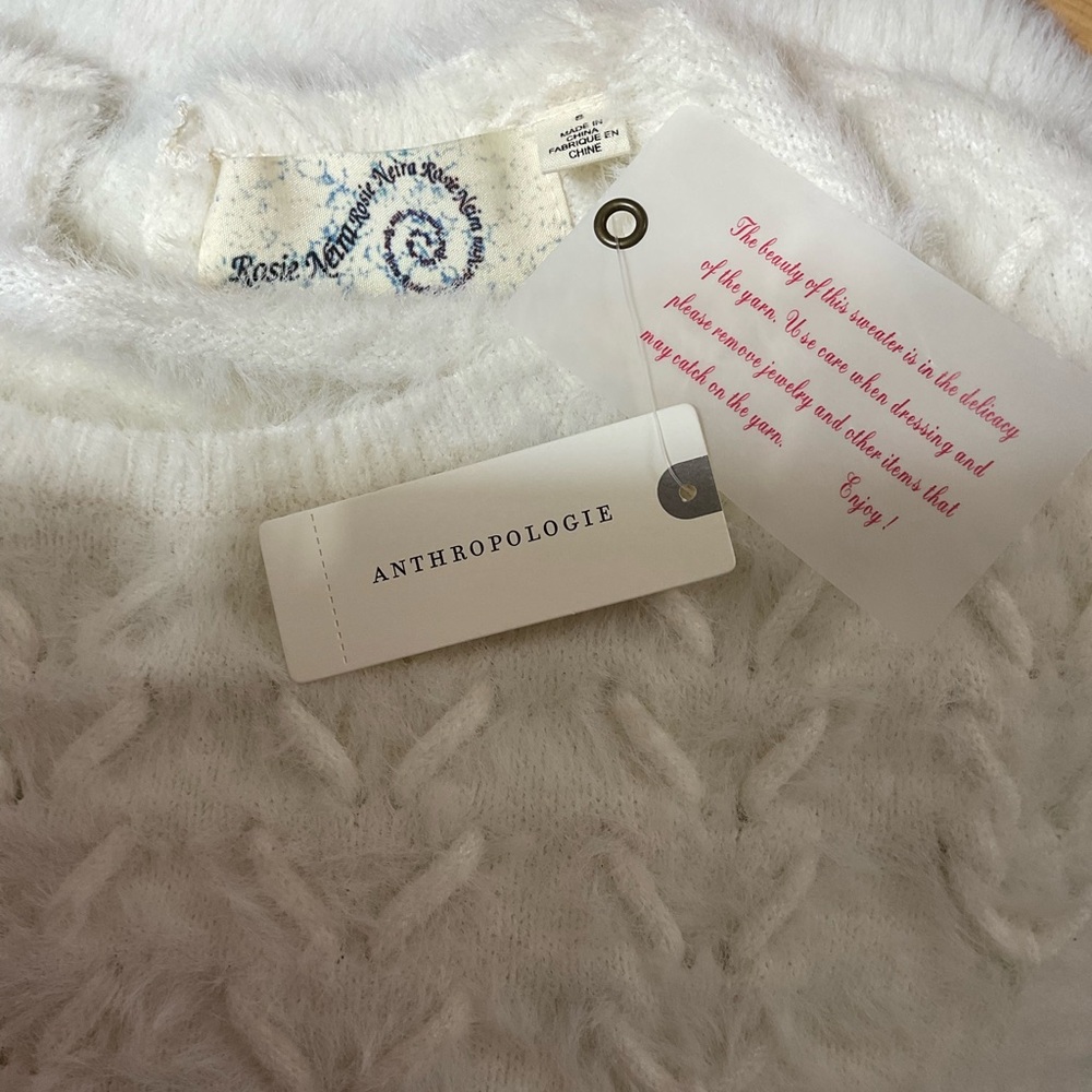 Anthropologie NWT Rosie Niera Aubade Pullover Fuzzy IVORY Sweater.Size Small - Picture 13 of 16